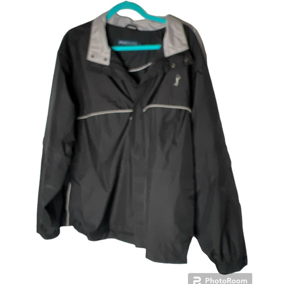 PGA Tour Men's Golf Jacket Size L in Black w/Gray Trim Convertible Sleeve - Picture 1 of 8